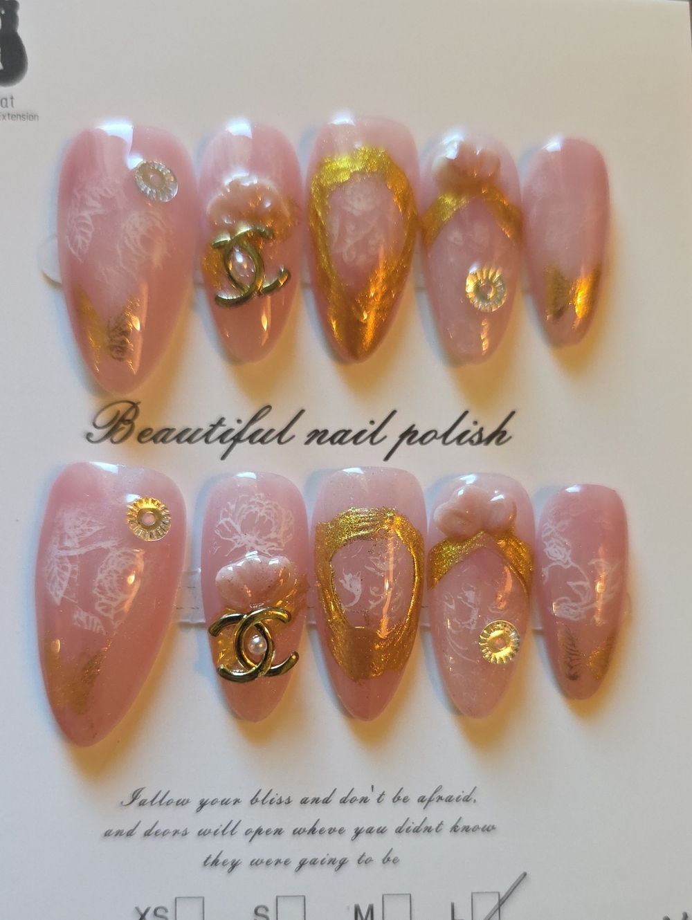 Lux Pink & Gold Press-On Nail Set with Decorative Charms